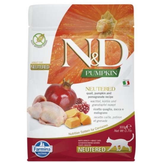 F35370 FARMINA N&D PUMPKIN - CAT Dry Quail&Pomegr NEUTERED ADULT 300 gr (pak.16)