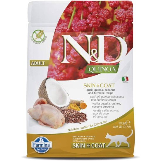 F35783 FARMINA N&D QUINOA - CAT Dry SKIN&COAT Quail&Coconut ADULT 300 g (pak.16)