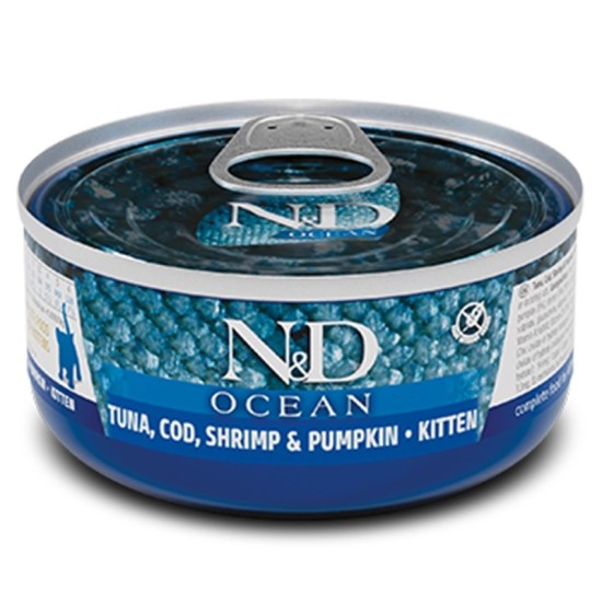 F02918 FARMINA N&D OCEAN - CAT Wet Tuna Cod Shrimp&Pumpkin KITTEN 70 g (pak.24)