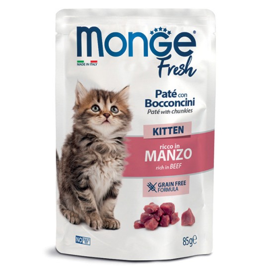 M01053 Monge Fresh - Pouches Cat Kitten Beef 85g (pak28)