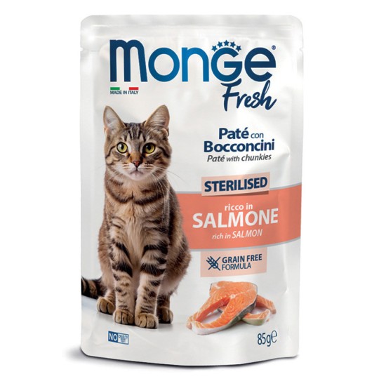 M01077 Monge Fresh - Pouches Cat Sterilised Salmon 85g (pak28)