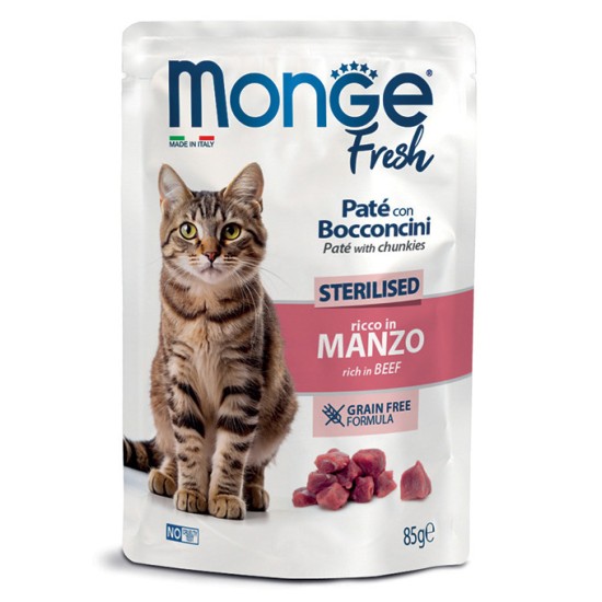 M01084 Monge Fresh - Pouches Cat Sterilised Beef 85g (pak28)