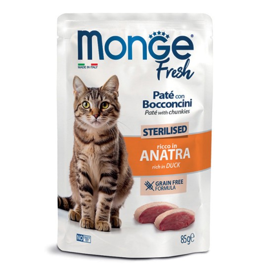 M01107 Monge Fresh - Pouches Cat Sterilised Duck 85g (pak28)