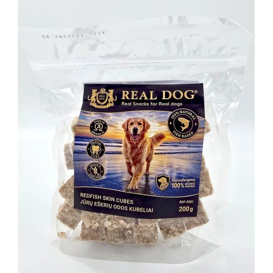 R70578 RDF-3001 REAL DOG SNACKS Jūrų ešerių odos kubeliai 200g
