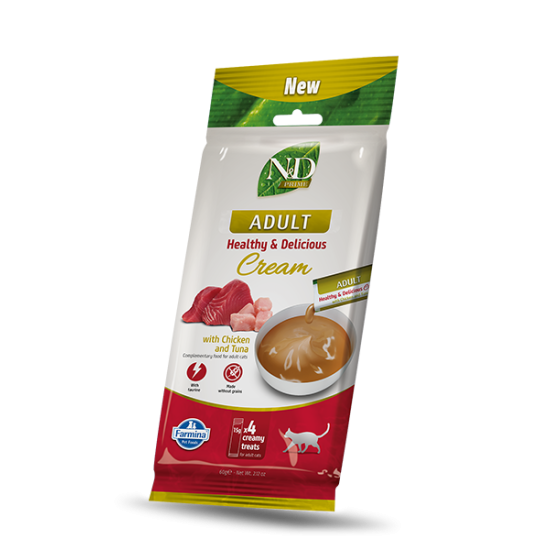 F08903 FARMINA N&D PRIME CAT - CREAM with Chicken&Tuna ADULT 4x15g (pak15)
