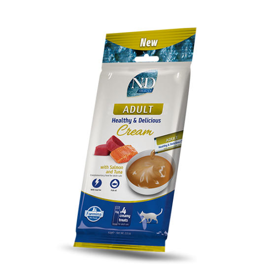 F08910 FARMINA N&D OCEAN CAT - CREAM with Salmon&Tuna ADULT 4x15g (pak15)