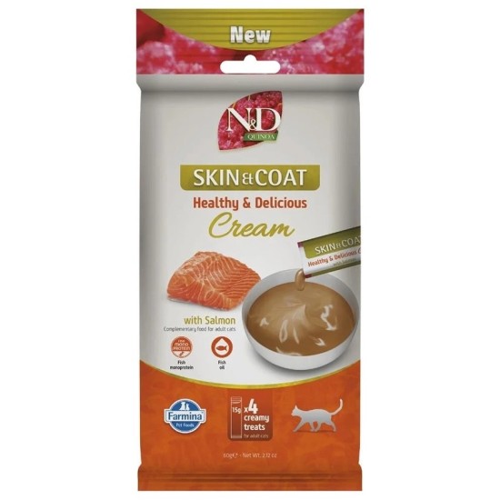 F08934 FARMINA N&D QUINOA CAT SKIN&COAT - CREAM with Salmon 4x15g (pak15)