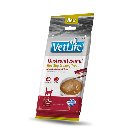 F08989 FARMINA VET LIFE CAT GASTROINTESTINAL - CREAMY TREAT with Chicken&Tuna 4x15g (pak15)