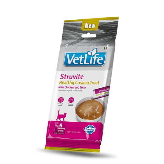 F09009 FARMINA VET LIFE CAT STRUVITE - CREAMY TREAT with Chicken&Tuna 4x15g (pak15)
